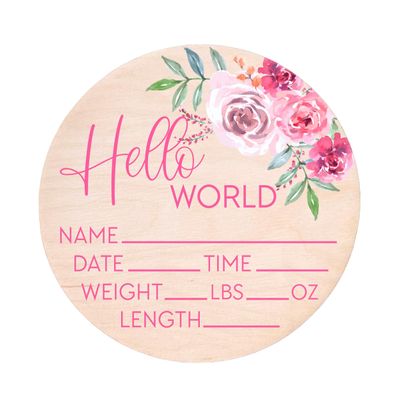 Hello World Sign for Newborn Baby Birth Stat Sign Floral Baby Sign for Hospital Baby Name Sign Pregnancy Announcement Photo Prop Crib & Nursery Decor Gift for New Mom Baby Shower Yippee Daisy
