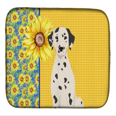 Caroline's Treasures WDK5408DDM Summer Sunflowers Dalmatian Dish Drying Mat Absorbent Dish Drying Mat Pad for Kitchen Counter Dish Drainer Mat for Countertop, 14 x 21", Multicolor