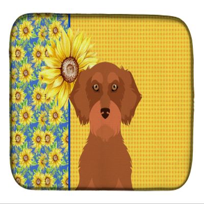 Caroline's Treasures WDK5407DDM Summer Sunflowers Wirehair Red Dachshund Dish Drying Mat Absorbent Dish Drying Mat Pad for Kitchen Counter Dish Drainer Mat for Countertop, 14 x 21", Multicolor