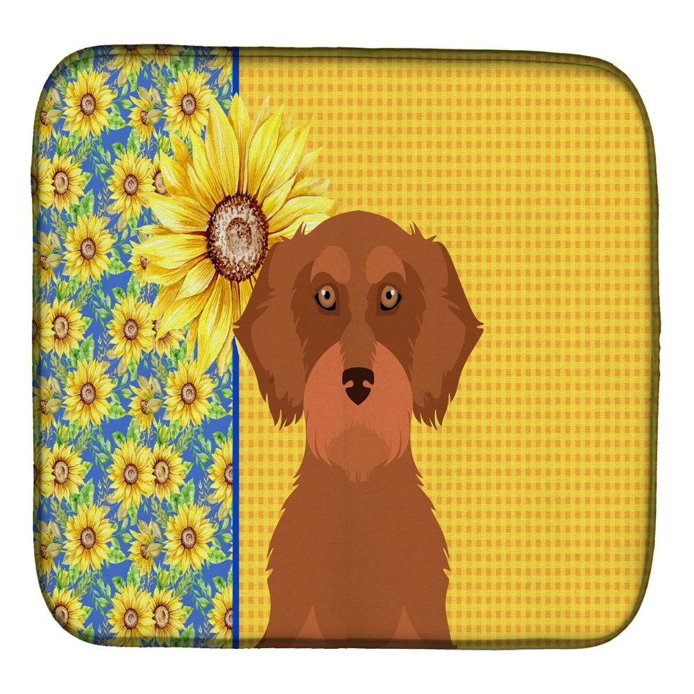 Caroline's Treasures WDK5407DDM Summer Sunflowers Wirehair Red Dachshund Dish Drying Mat Absorbent Dish Drying Mat Pad for Kitchen Counter Dish Drainer Mat for Countertop, 14 x 21", Multicolor