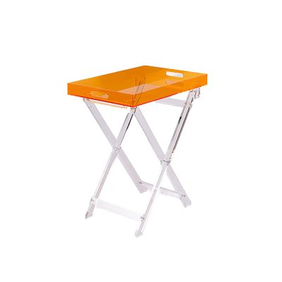 AoForce Acrylic Folding Tray Table Foldable Furniture Desk, Acrylic Serving Tray Top for Living Room, Bed Room, Kitchen Serving Table with Storage(4 Color) (Color : Orange)