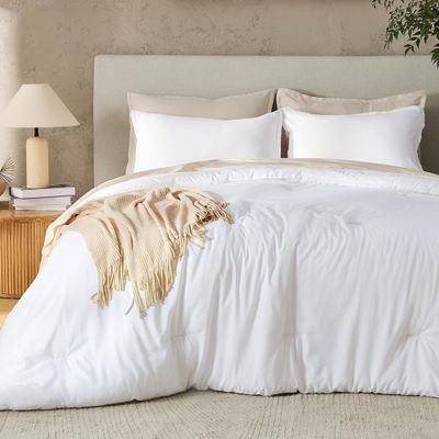 Andency White Queen Size Comforter Set, 3 Pieces Boho Solid Bedding Comforters & Sets, Modern Reversible Soft Lightweight All Season Bed Set for Men Women (90x90Inch Comforter & 2 Pillowcases)