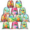 Boao 12 Pcs Summer Pool Bags Drawstring Beach Bag Goody Favor Gift Bags Beach Shark Tropical Theme Party Supplies for Luau Hawaiian Pool Wedding Birthday Party Candy Goodie (Hawaii Style) view 1