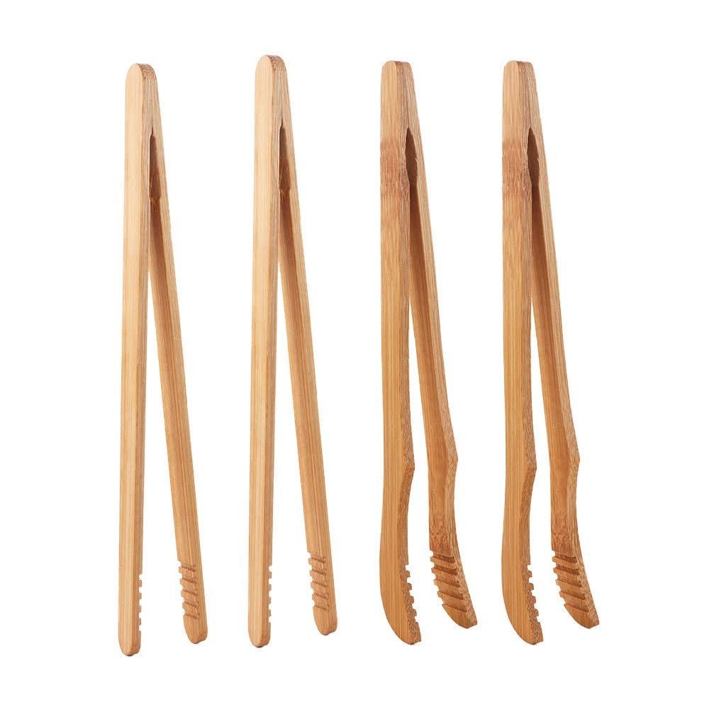 1/2/4pcs Bamboo Toaster Tongs,Reusable Tea Tweezer Food Tongs Toast Clip for Kitchen Accessories(2 Straight & 2 Bent)