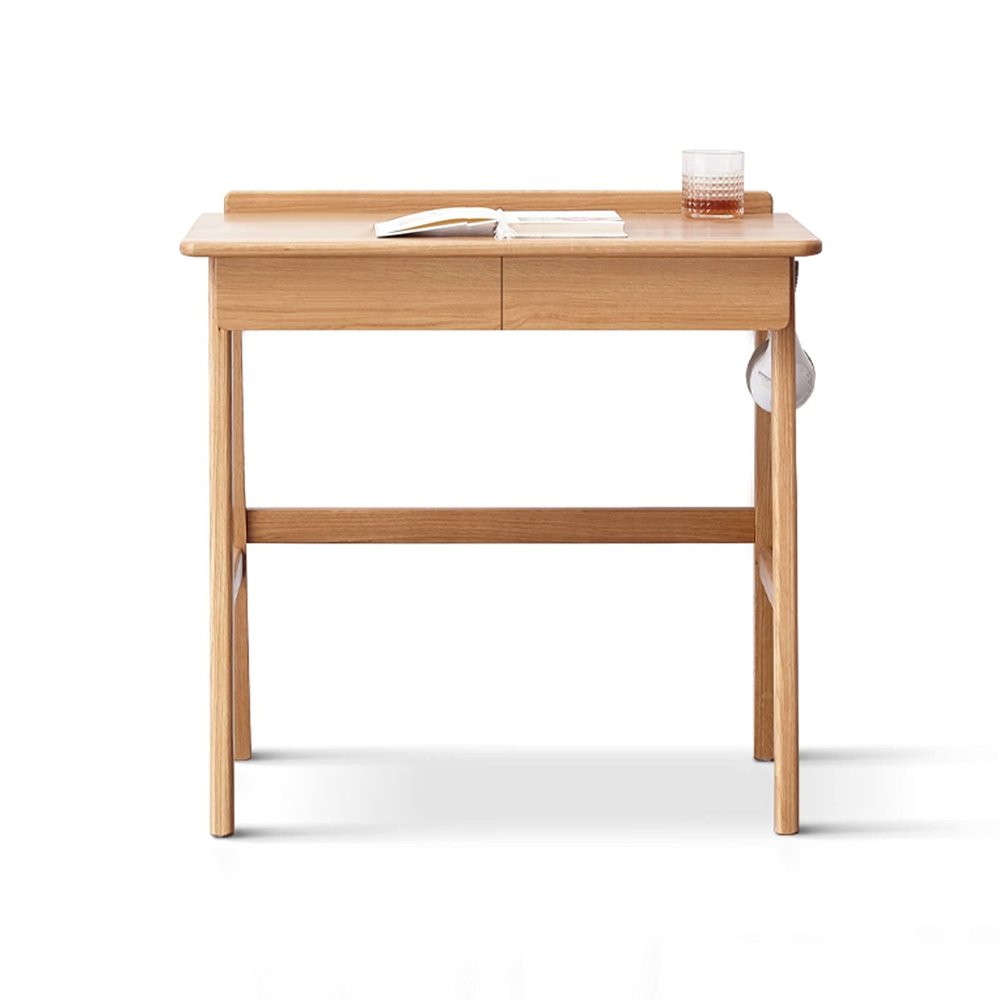 PC Desk Modern Simple Desk Multifunctional Desk Compact Study Writing Table with Cable Hole, Drawer and Hanging Rod Household Wooden Dressing Table Office Desks (Color : Natural, Size : 1 Meter)