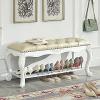 Vintage Solid Wood Entryway Bench,Button Leather Upholstered Shoe Bench Shoe Storage Organizer,Premium Bedroom Bench,D,100X35X45Cm(39X14X18Inch) view 1