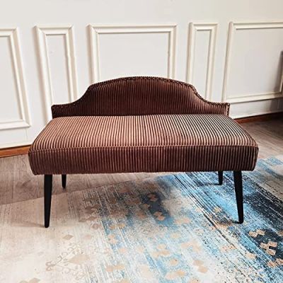 Luxurious End of Bed Bench with Backrest,Velvet Upholstered Bedroom Bench Dining Bench,Modern Ottoman Bench,Brown,60X40X66Cm(24X16X26Inch)
