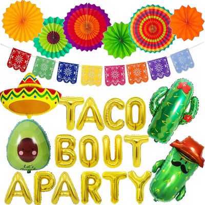 26 Pcs Taco Bout a Party Decoration, Fiesta Party Decorations Include Paper Fans Fiesta Banner Taco Cactus Avocado Sombrero Foil Balloons for Mexican Party Decorations Taco Party