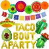 26 Pcs Taco Bout a Party Decoration, Fiesta Party Decorations Include Paper Fans Fiesta Banner Taco Cactus Avocado Sombrero Foil Balloons for Mexican Party Decorations Taco Party view 1