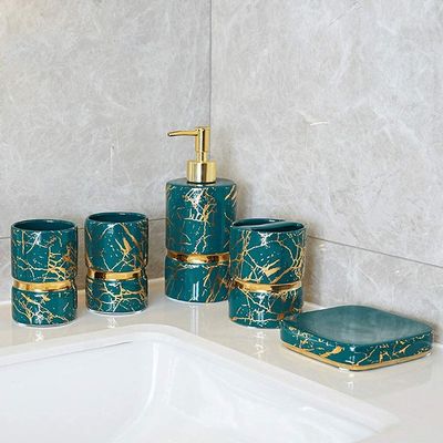 ZAEGO Lotion Dispenser Bathroom Accessories Set 5 Piece Golden Marble Texture Complete Bathroom Set for Bath Decor Bathroom Soap Dispenser (Color : OneColor)
