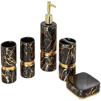 ZAEGO Lotion Dispenser Bathroom Accessories Set 5 Piece Golden Marble Texture Complete Bathroom Set for Bath Decor Bathroom Soap Dispenser (Color : C)