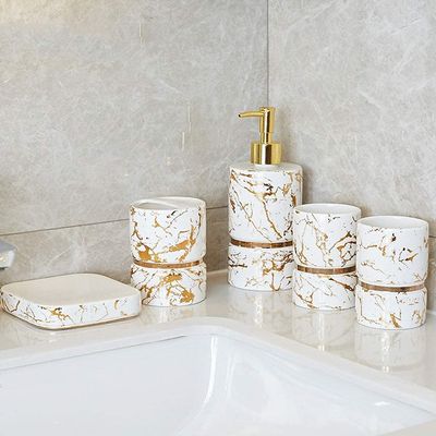 ZAEGO Lotion Dispenser Bathroom Accessories Set 5 Piece Golden Marble Texture Complete Bathroom Set for Bath Decor Bathroom Soap Dispenser (Color : OneColor)