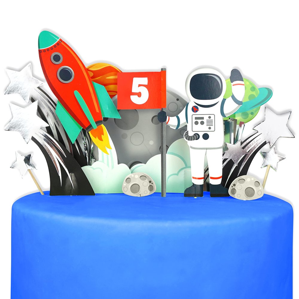 21 Pcs Space Cake Topper for Decorations - Astronaut, Rocket, Planet, and Outer Space Cupcake Toppers for Party Decorations