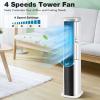 GOFLAME Evaporative Air Cooler Portable, 3-in-1 Air Cooling Fan with Remote Control, 4 Wind Speed, Humidifying Function, 7H Timer, 60 Oscillation Tower Cooling Fan for Bedroom, Living Room White view 2