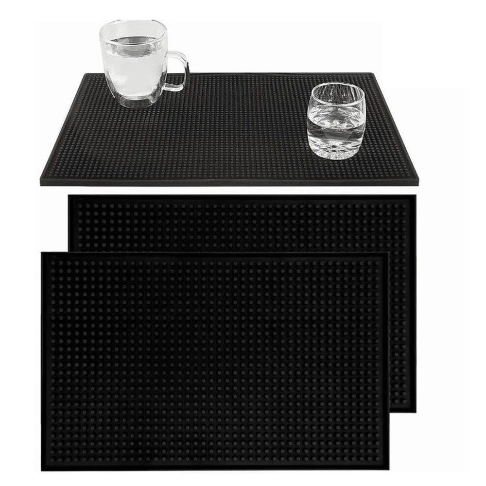 2 Pcs Rubber Bar Mat, Black Waterproof Heat Insulating Anti Slip Coffee Bar Mat Barber Mat for Bar Restaurant 45x30x1cm