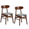 Benjara BEV 20 Inch Set of 2 Dining Chairs, Light Gray Cushions, Brown Rubberwood view 1