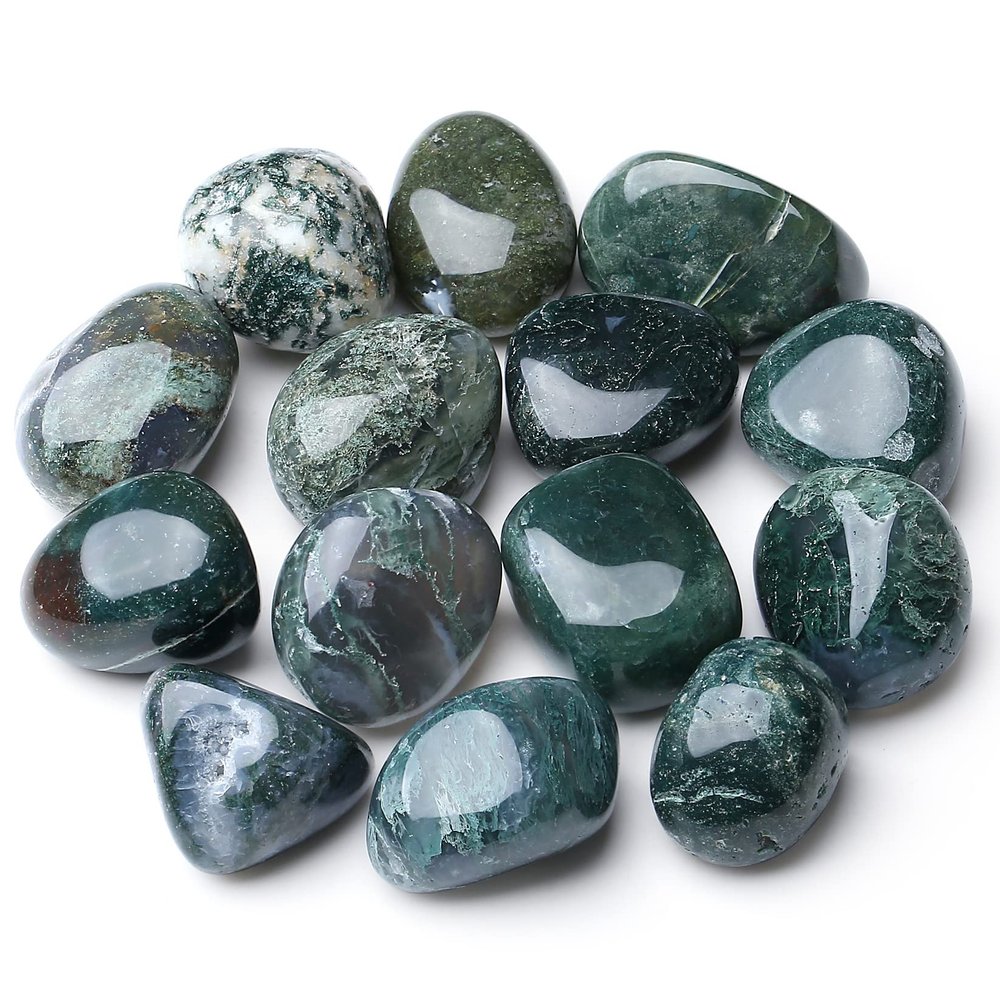 MAIBAOTA Moss Agate Stones Bulk Tumbled Crystals Polished Stones Natural Gemstones Decorative Stones for Vase