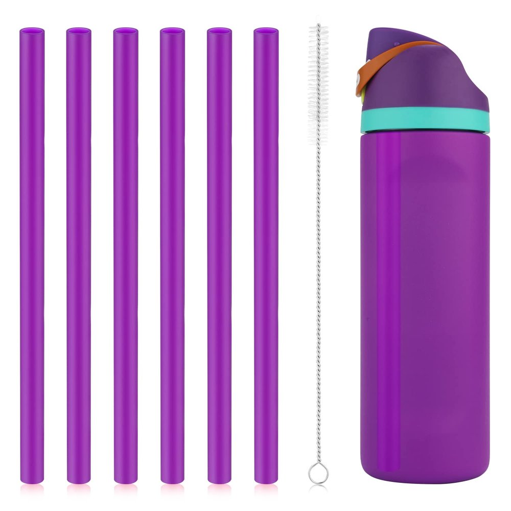 6pcs Replacement Straws for Owala FreeSip 24oz 32oz, Reusable Plastic Straws with Cleaning Brush for Owala Insulated Water Bottle 24 oz 32 oz, Tumbler Accessories (Purple)