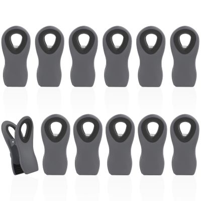 12 Pack Magnetic Chip Clips Bag Clips Food Bag Clips for Food Packages, Kitchen Clips with Magnet for Refrigerator, Plastic Bag Clips for Food Storage, Chips Bag and Snack Bag - Grey