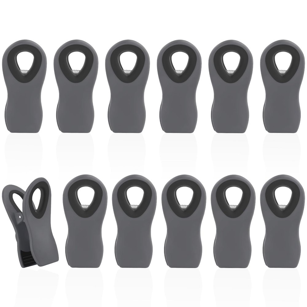 12 Pack Magnetic Chip Clips Bag Clips Food Bag Clips for Food Packages, Kitchen Clips with Magnet for Refrigerator, Plastic Bag Clips for Food Storage, Chips Bag and Snack Bag - Grey