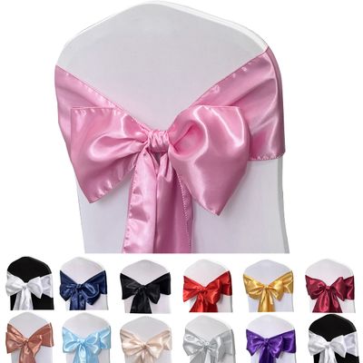 Maiangel Classic Satin Chair Sashes - 50pcs Wedding Party Events Banquet Chair Cover Decoration (Pink)