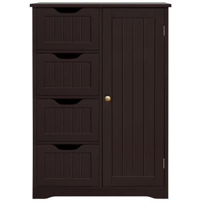 Topeakmart Bathroom Storage Cabinet Freestanding Floor Cabinet with 4 Drawers and a Door Cabinet for Living Room or Hallway, Espresso