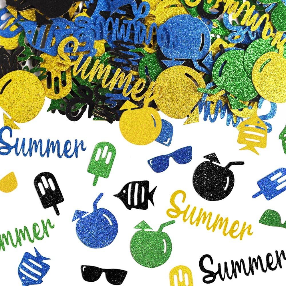 Hying 200 Pieces Summer Confetti Decorations for Table, Summer Ice Cream Sequins Glitter Yellow Blue Table Confetti Sea Fish Sunglasses Paper Confetti Decoration for Summer Holiday Beach Party Favors