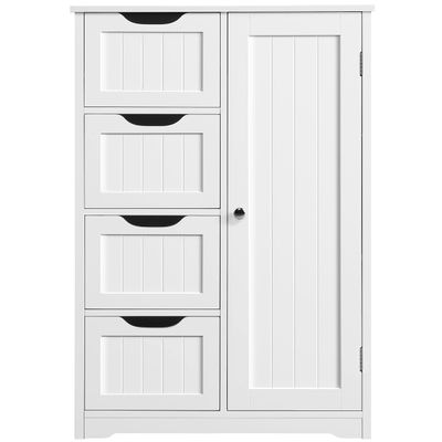Topeakmart Bathroom Storage Cabinet Freestanding Floor Cabinet with 4 Drawers and a Door Cabinet for Living Room or Hallway, White