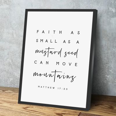 Home Decor Bedroom,Faith As Small As A Mustard Seed Matthew 17 20 Bible Verse Wall Art Baptism Gift Farmhouse Minimalist Scripture Printable Christian Office,8x12 Inch Framed Wall Art