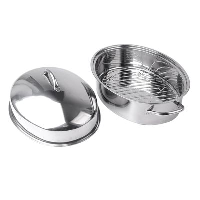 15/17 inch Oval Turkey Roasting Pan High Dome Chicken Roaster Pot Stainless Steel Fish Steamer with Rack and Lid for Roasting Vegetables Prime Rib Poultry (Extra large)
