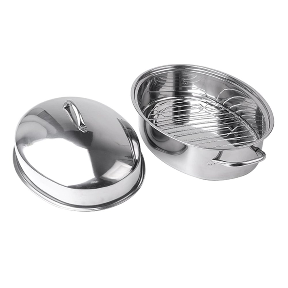 15/17 inch Oval Turkey Roasting Pan High Dome Chicken Roaster Pot Stainless Steel Fish Steamer with Rack and Lid for Roasting Vegetables Prime Rib Poultry (Extra large)
