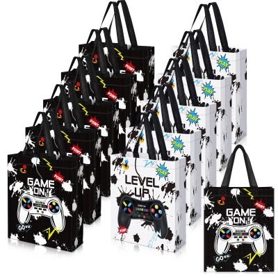 Sweetude 30 Pcs Video Game Gift Bag with Handle Game Party Supplies Reusable Gaming Non Goody Bag, 2 Styles(Black, White)