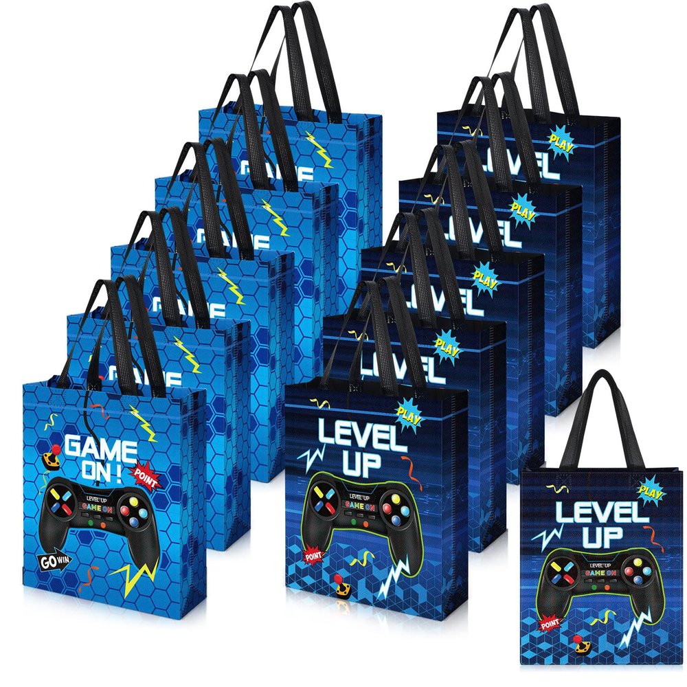 Sweetude 30 Pcs Video Game Gift Bag with Handle Game Party Supplies Reusable Gaming Non Goody Bag, 2 Styles(Blue)