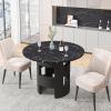 42.12" Modern Round Dining Table for 4, Kitchen Table with Printed Black Marble Table Black Dining Room Table with Black Hollow Cylindrical Base for Dining Room, Kitchen, Living Room view 1