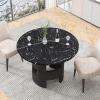 42.12" Modern Round Dining Table for 4, Kitchen Table with Printed Black Marble Table Black Dining Room Table with Black Hollow Cylindrical Base for Dining Room, Kitchen, Living Room view 3