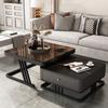 CraftThink Coffee Table, Glass Slate Square Top with Sturdy Steel Frame Side Table Cocktail Table with Drawer for Living Room Office- Brown & Black, 31.5"L x 31.5"W x 16.5"H + 23.5"L x 23.5"W x 14"H view 1