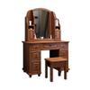 KWOKING Traditional Solid Wood 60.23" High Vanity Set with Stool and Mirror Rubberwood Dressing Table Storage Cabinet Integrated Retro Multi-functional Makeup Table Nut-Brown 45.3"L x 18.5"W x 61"H view 1