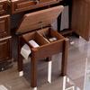 KWOKING Traditional Solid Wood 60.23" High Vanity Set with Stool and Mirror Rubberwood Dressing Table Storage Cabinet Integrated Retro Multi-functional Makeup Table Nut-Brown 45.3"L x 18.5"W x 61"H view 3