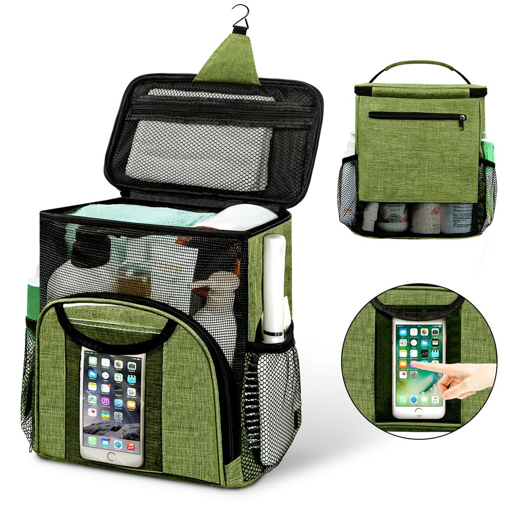 Attmu Portable Shower Caddy College Tote Bag, Quick Dry Hanging Toiletry Bag, Large Capacity Mesh Shower Caddy Portable for College Dorm Room Essentials for Boys and Girls for Bath Camping (Green)