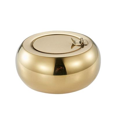 Ashtray/Ash Tray Creative stainless steel ashtray home office living room with lid personality ashtray Decorative Ashtray (Color : Gold, Size : Large)