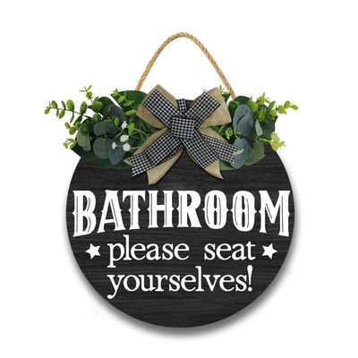 JIBEVEYYI Bathroom Wreath for Front Door Wall Home Decor for Farmhouse Porch Round Rustic Welcome Wreaths Wooden Hanging Sign Housewarming Gift for Home Outdoor Indoor
