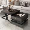 CraftThink Coffee Table, Slate Square Top with Sturdy Steel Frame Side Table Cocktail Table with Drawer for Living Room Office- Black, 31.5" L x 31.5" W x 16.5" H + 23.5" L x 23.5" W x 14" H view 1