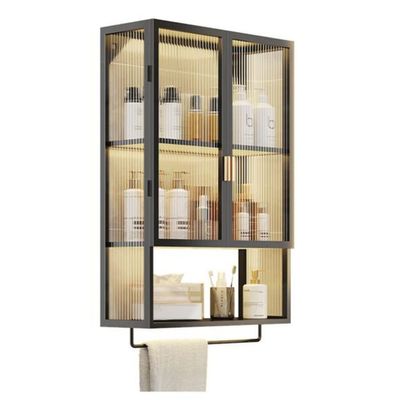 zktoermn Wall Mounted Bathroom Cabinet, Above Toilet Storage Organizer Laundry Room Kitchen Shelf with Towels Bar No Drilling Washroom Vanity Cabinet XJJUN (Color : Black, Size : 30x14.5x70cm)
