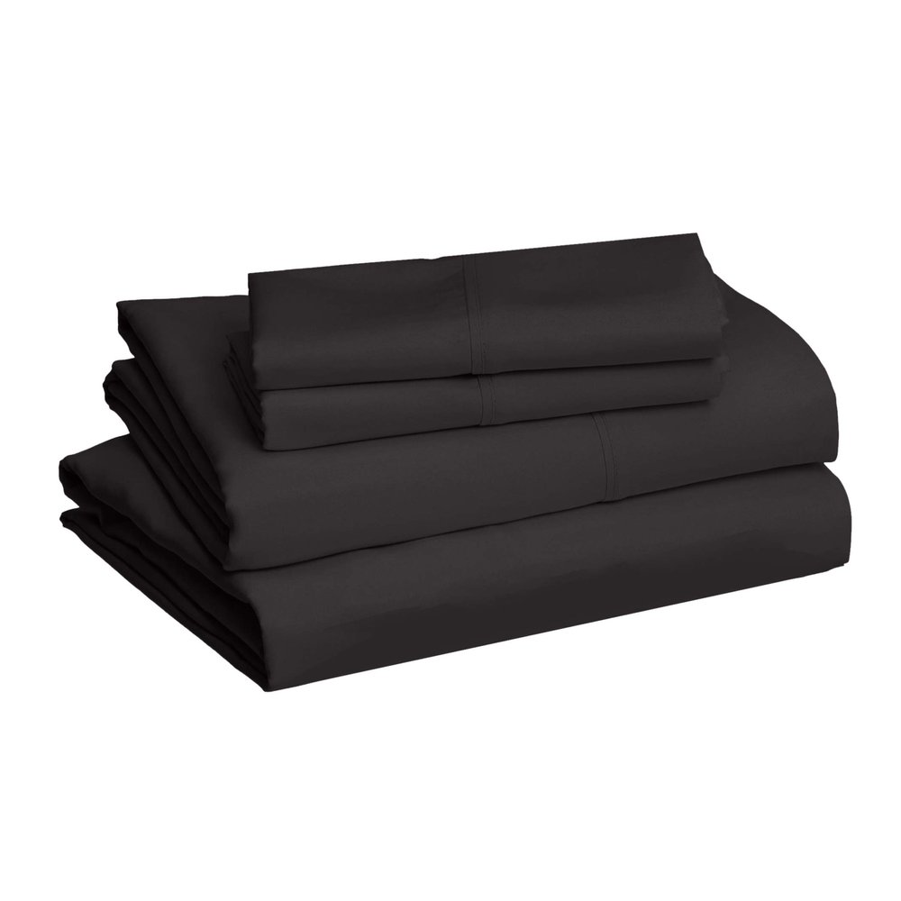 Favor Homes Black Bedding Luxury 4 Piece Twin Sheet Set 1 Flat, Sheet 21 Inch Deep Pocket Fitted Sheet & 2 Pillowcases