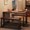 Alkmaar Kitchen Table Set with 2 Upholstered Benches for 4, Dining Room Metal and Wood Rectangular Table Set for Small Space, Apartment, Retro Brown view 1