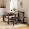 Alkmaar Kitchen Table Set with 2 Upholstered Benches for 4, Dining Room Metal and Wood Rectangular Table Set for Small Space, Apartment, Retro Brown view 2