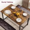 Alkmaar Kitchen Table Set with 2 Upholstered Benches for 4, Dining Room Metal and Wood Rectangular Table Set for Small Space, Apartment, Retro Brown view 3