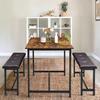 Alkmaar Kitchen Table Set with 2 Upholstered Benches for 4, Dining Room Metal and Wood Rectangular Table Set for Small Space, Apartment, Retro Brown view 4
