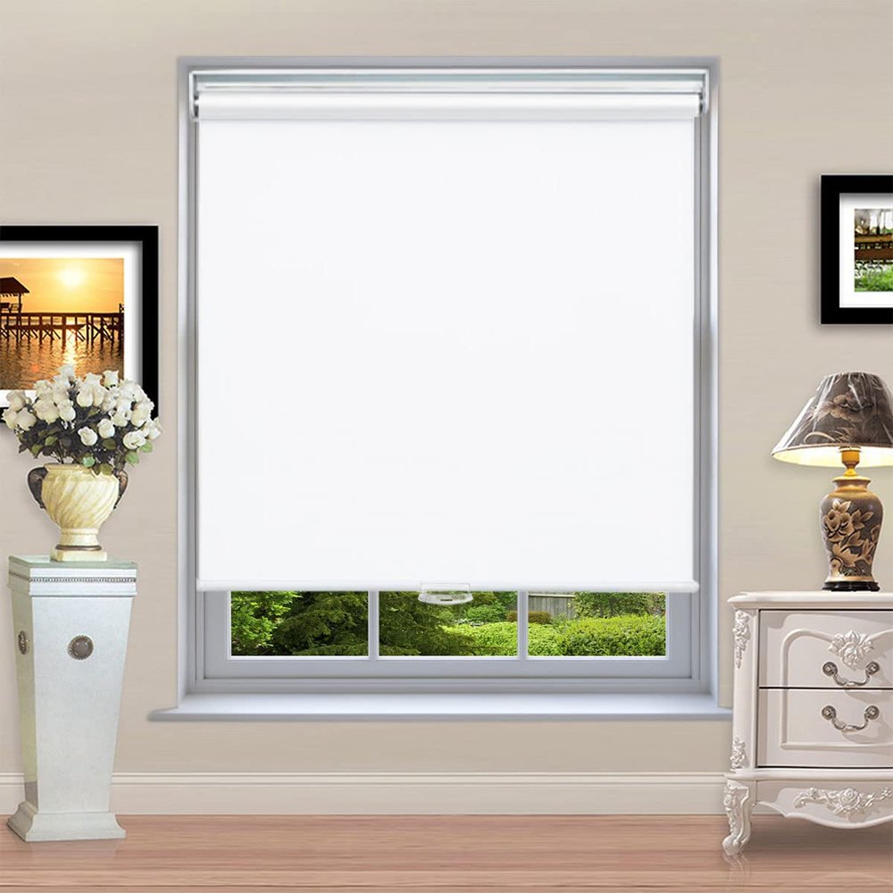 100% Blackout Roller Window Shades- Cordless Room Darkening Blinds, Door Shade with Thermal Insulated Bedroom Shades UV Rays Blocking, 78" W x 78" H White, Safety for Home