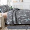 Andency Quilt King Size Grey Blue (106x96 Inch), 3 Pieces Floral Lightweight Bedding Set, Microfiber Reversible Flower Quilted Bedspread Coverlet with 2 Pillowcases for Men Women view 2